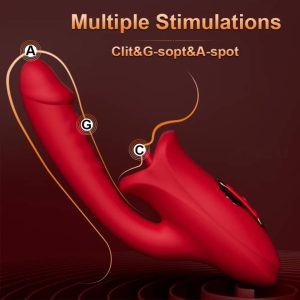Alternative view of Estimulador de Clítoris con Boca Automática y Consolador Vibrador – Rojo