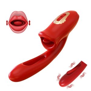 Estimulador de Clítoris con Boca Automática y Consolador Vibrador – Rojo